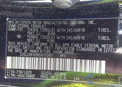 2017 Toyota Highlander Xle from USA, damaged, VIN 5TDJZRFH3HS417049